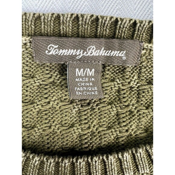 Tommy Bahama Cable Knit Sweater Distressed Olive Green Womens Size Medium - Picture 3 of 7
